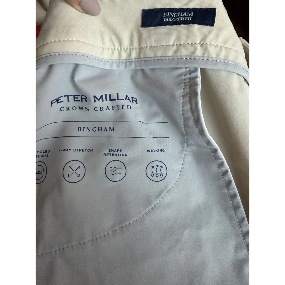 Peter Millar Bingham Performance Pants Beige Golf Casual Stretch Wicking 44x30